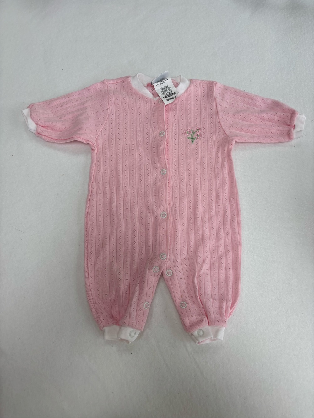 Vintage 90’s Absorba Pink Knit Baby Footie One-Piece with‎ Embroidery